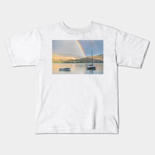 Vibrant Rainbow Over Boats in the Okanagan Valley Kids T-Shirt